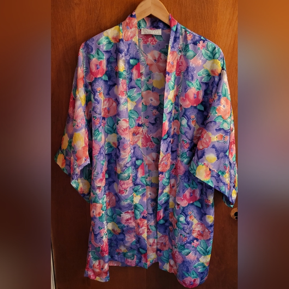 Vintage 90s Val Mode Lingerie silky floral kimono bathrobe